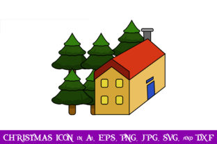House and Christmas Trees Outline Icon