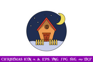 House at Night Outline Christmas Icon